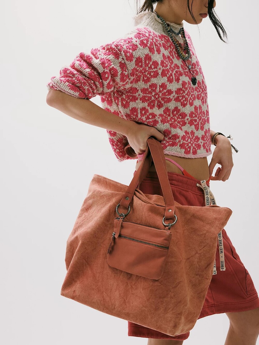 Free People Calla Convertible Tote Bag Slouchy Boho Hobo Shoulder Purse Red NWT